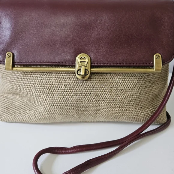 Vintage Etienne Aigner Shoulder Bag Jute & Leather Bag/ Clutch - Picture 4 of 15